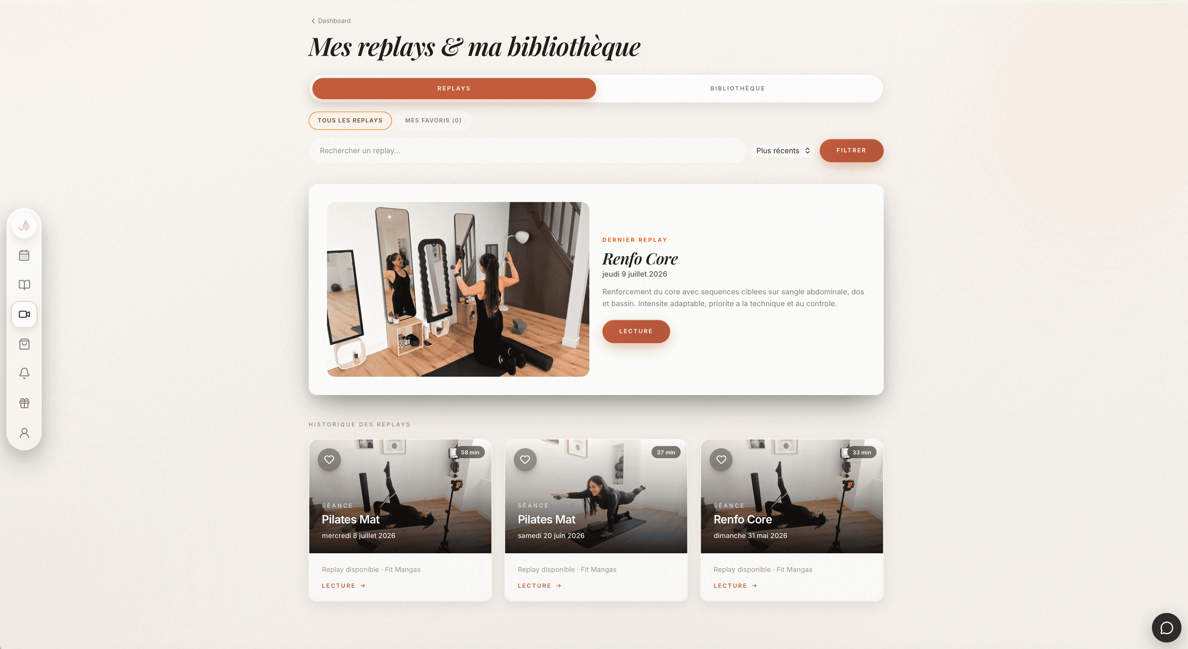 Aperçu de l'espace cliente FitMangas